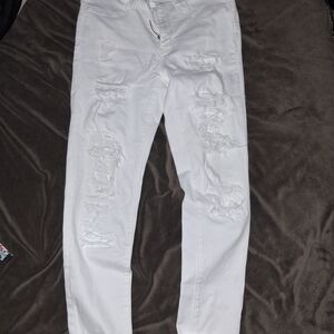 American Eagle Outfitters Women's White Distressed Skinny Pants